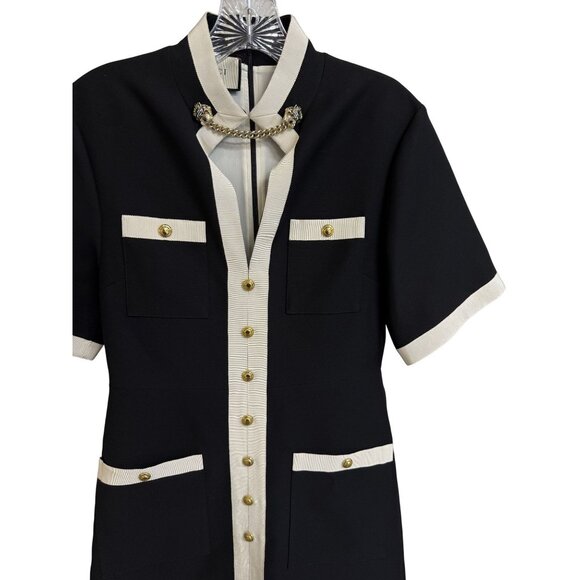Gucci Womens Black & White Short-Sleeve Button-Up Blazer Dress With Gold Accent - Picture 9 of 16